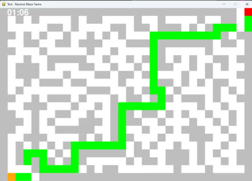A maze with a solver's path traced through it in green