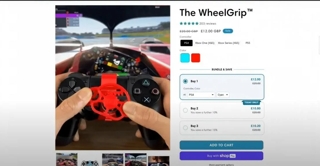 The WheelGrip product page on Shopify, with bundle pricing and reviews